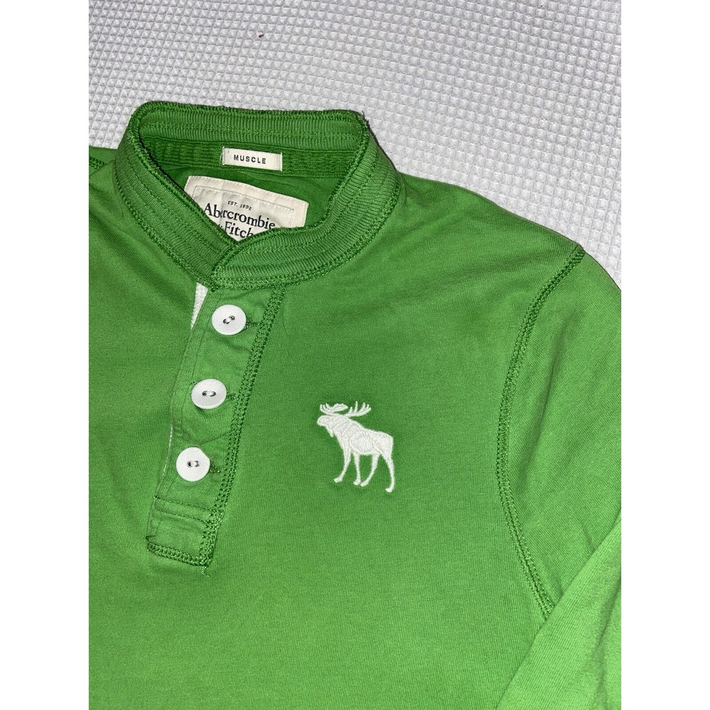 Y2K Abercrombie Fitch Muscle Henley Shirt Mens Large Long Sleeve Green Moose